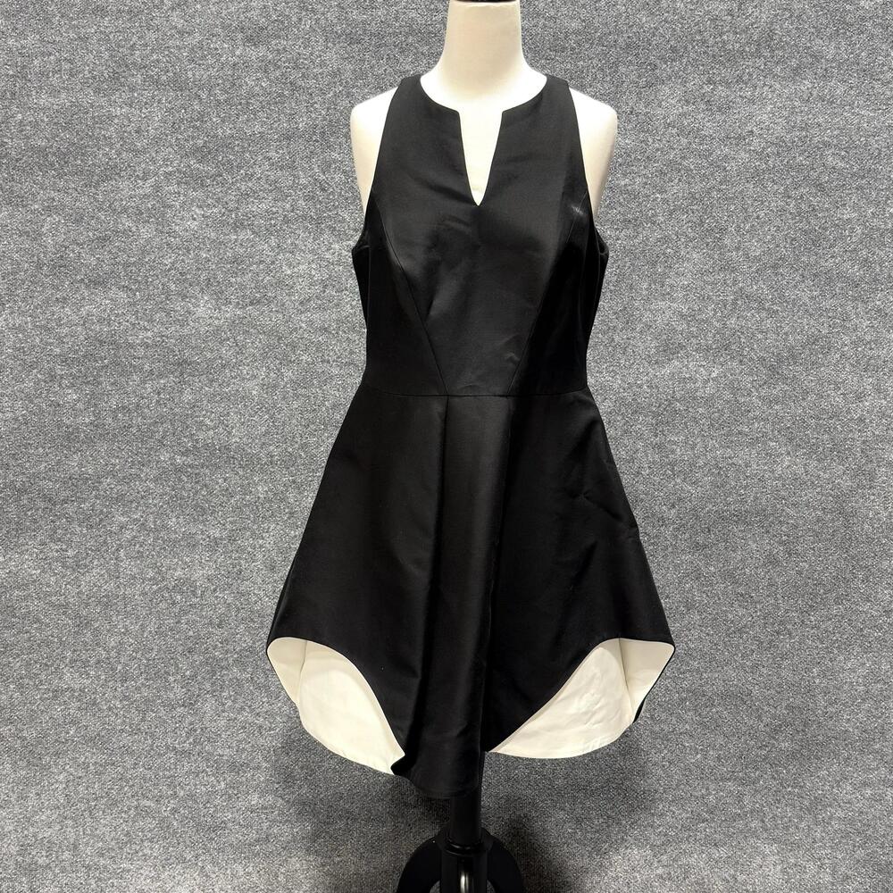 Halston Heritage Dress Womens 12 Black High Neck Fit Flare Asym Hem Mini Party